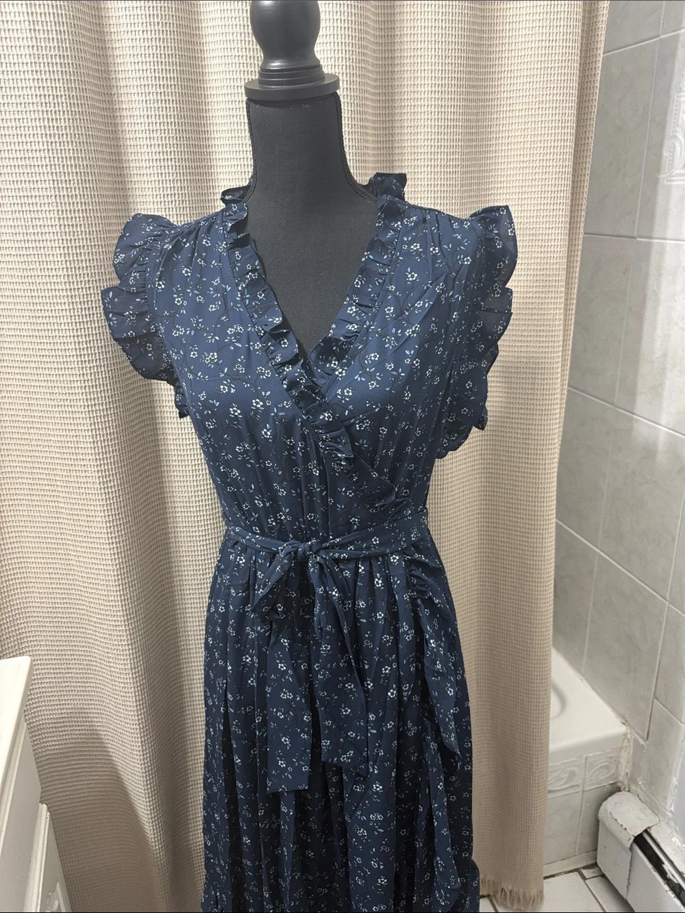 kate spade Navy Blue Floral Maxi Dress with Ruffle Details